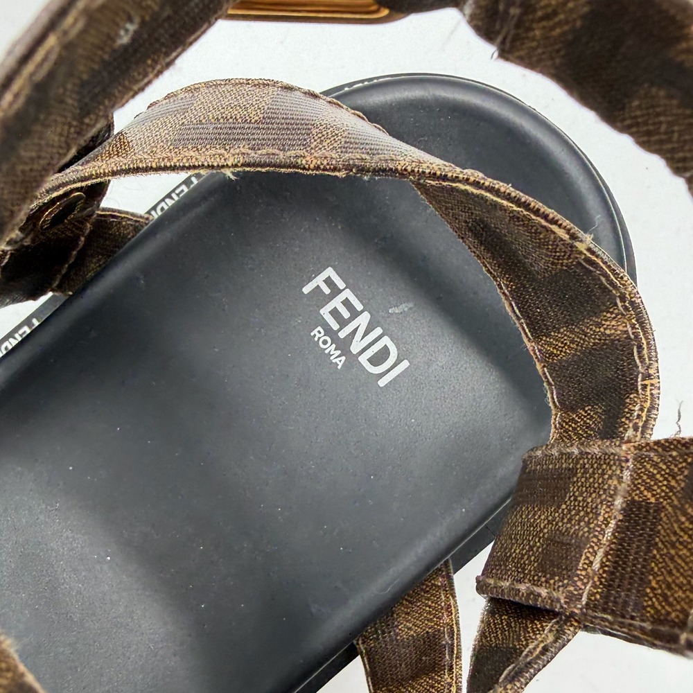Fendi Zucca FF Platform Sandals Monogram Logo Brown Black Gladiator Sz 38 / 8 - Picture 9 of 13